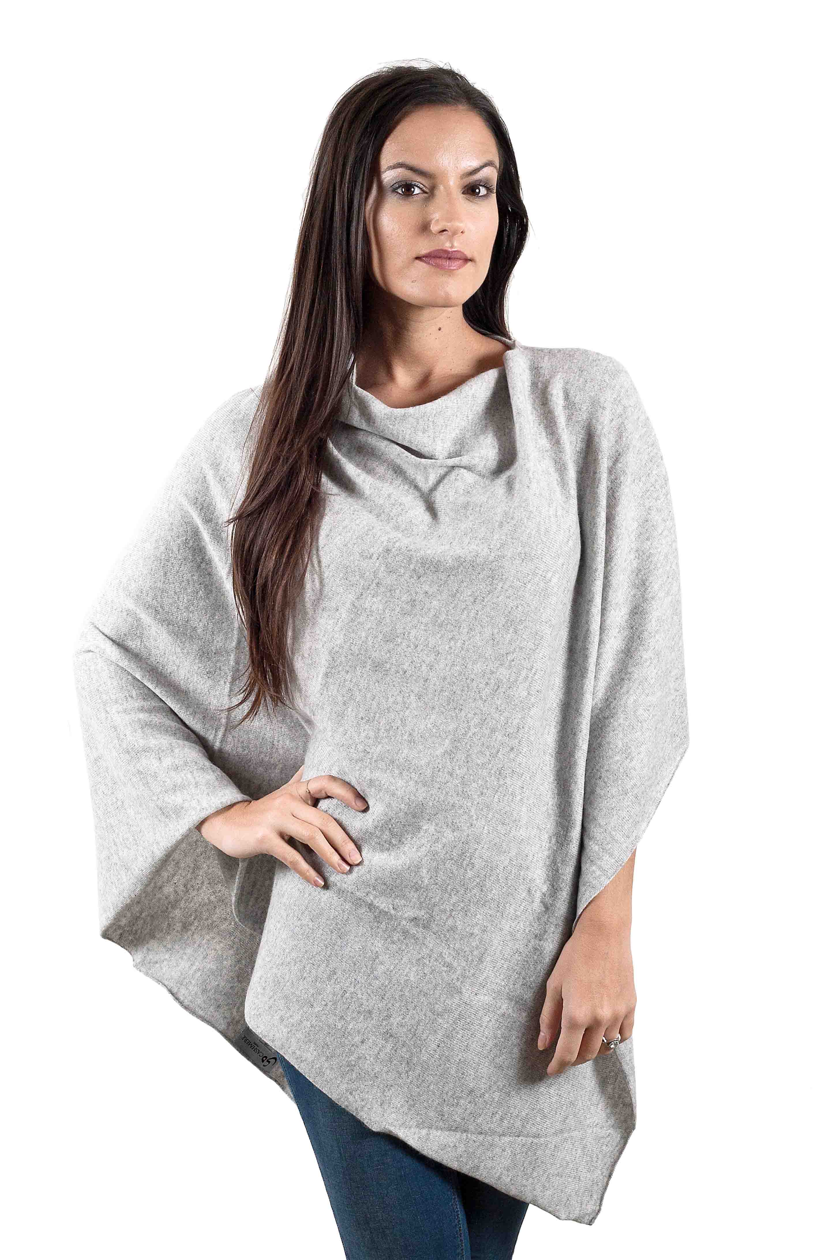 Poncho cachemire ROMA Gris clair chiné -So Cachemire