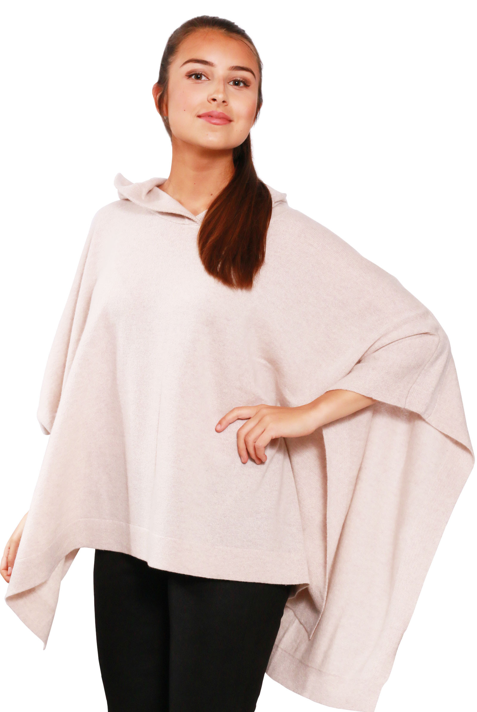 Poncho capuche cachemire beige bande lurex DIEGO GARCIA-beige