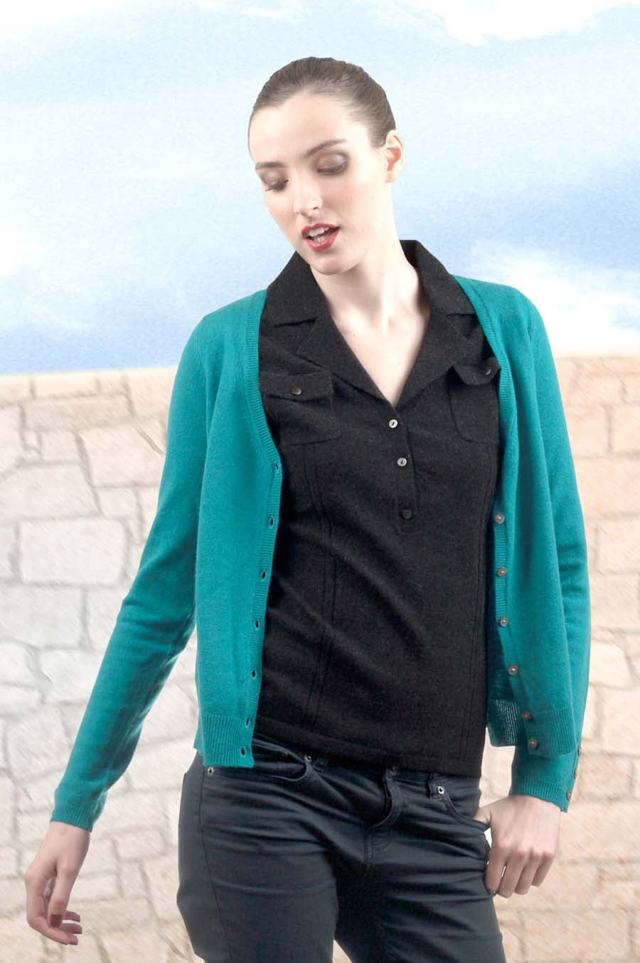 gilet bleu vert femme