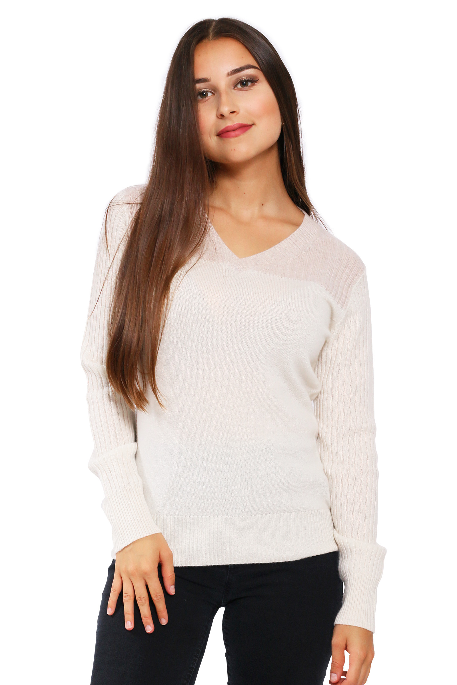 Pull cachemire femme col v bicolore DIEGO GARCIA