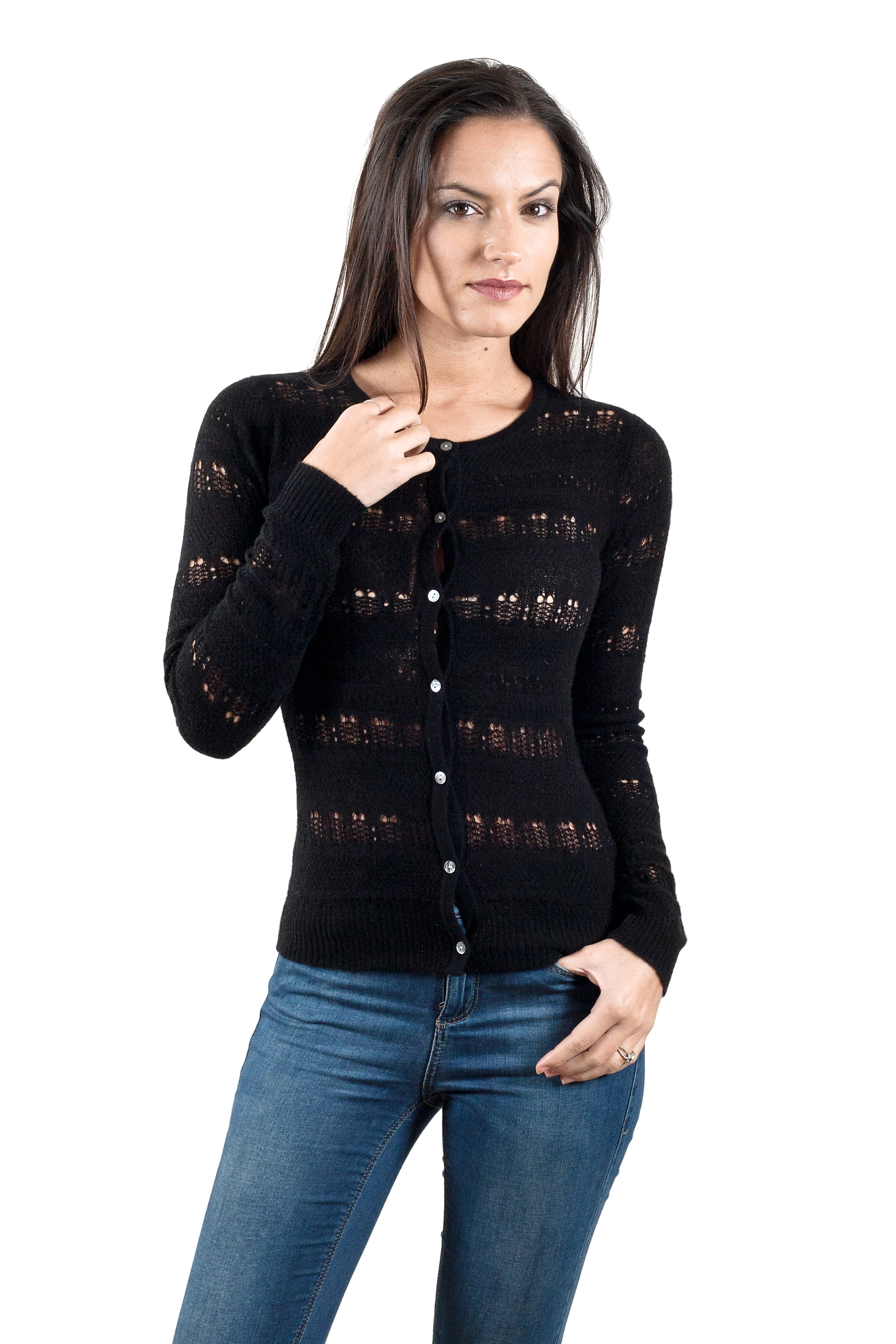 Pull cachemire femme DENTELLE noir