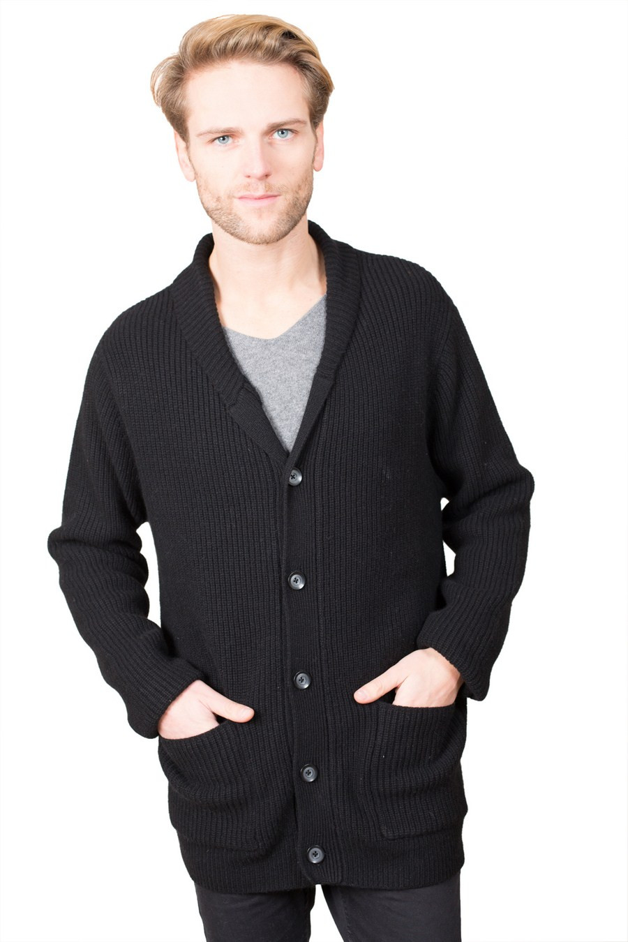 Gilet épais en pur cashmere pour homme tricoté en côtes anglaise