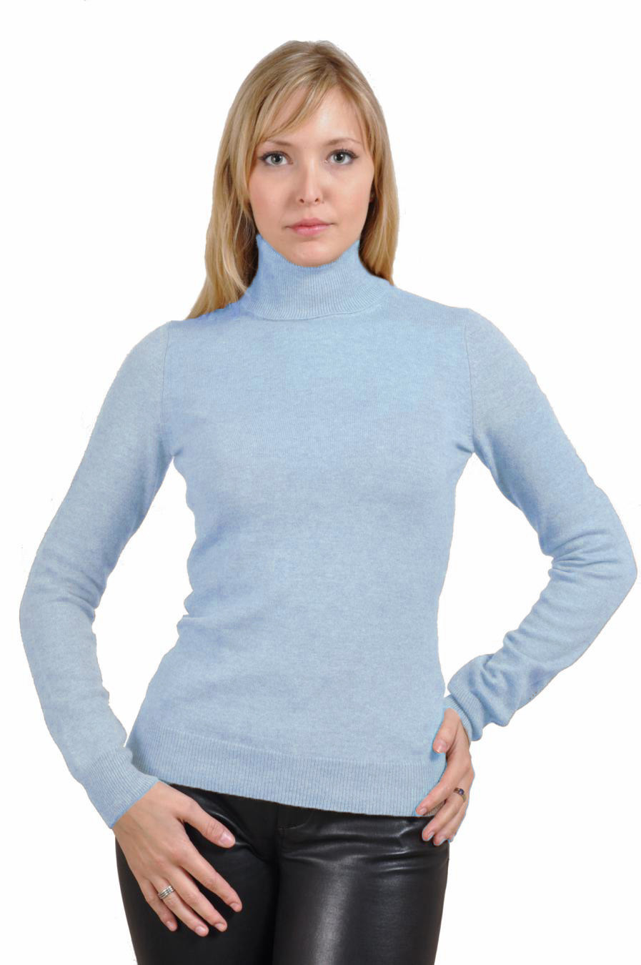 Pull cachemire femme ARIEL bleu ciel devant