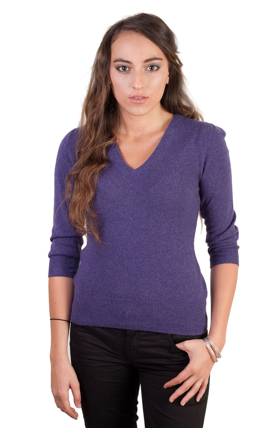 Pull femme col V en cachemire