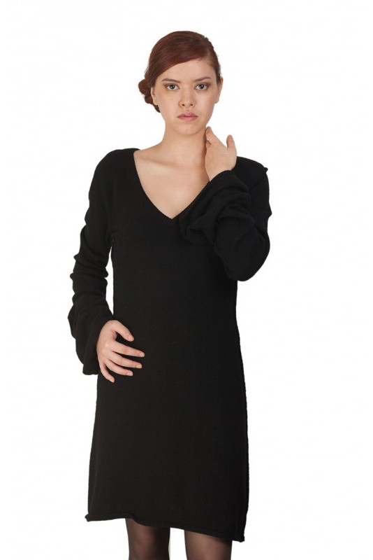 robe en pure cashmere col V avec bas de manches évasé SEXY CACHEMIRE