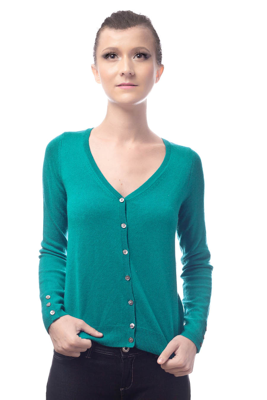 Gilet cachemire femme SARY vert devant