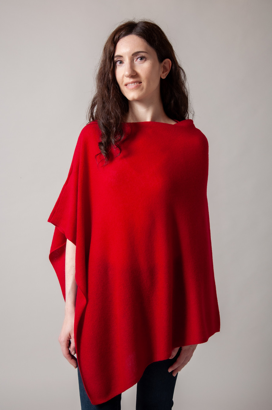 Poncho cachemire AKOU Rouge carmin