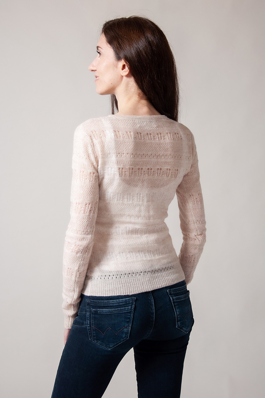 Pull cachemire ajouré femme DENTELLE rose devant