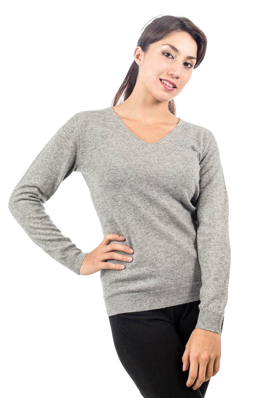 Pull col V cachemire gris femme DARIKA