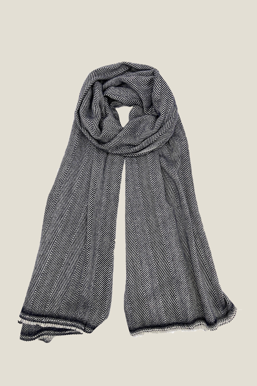 Echarpe pashmina cachemire PISSA à chevrons bleu marine