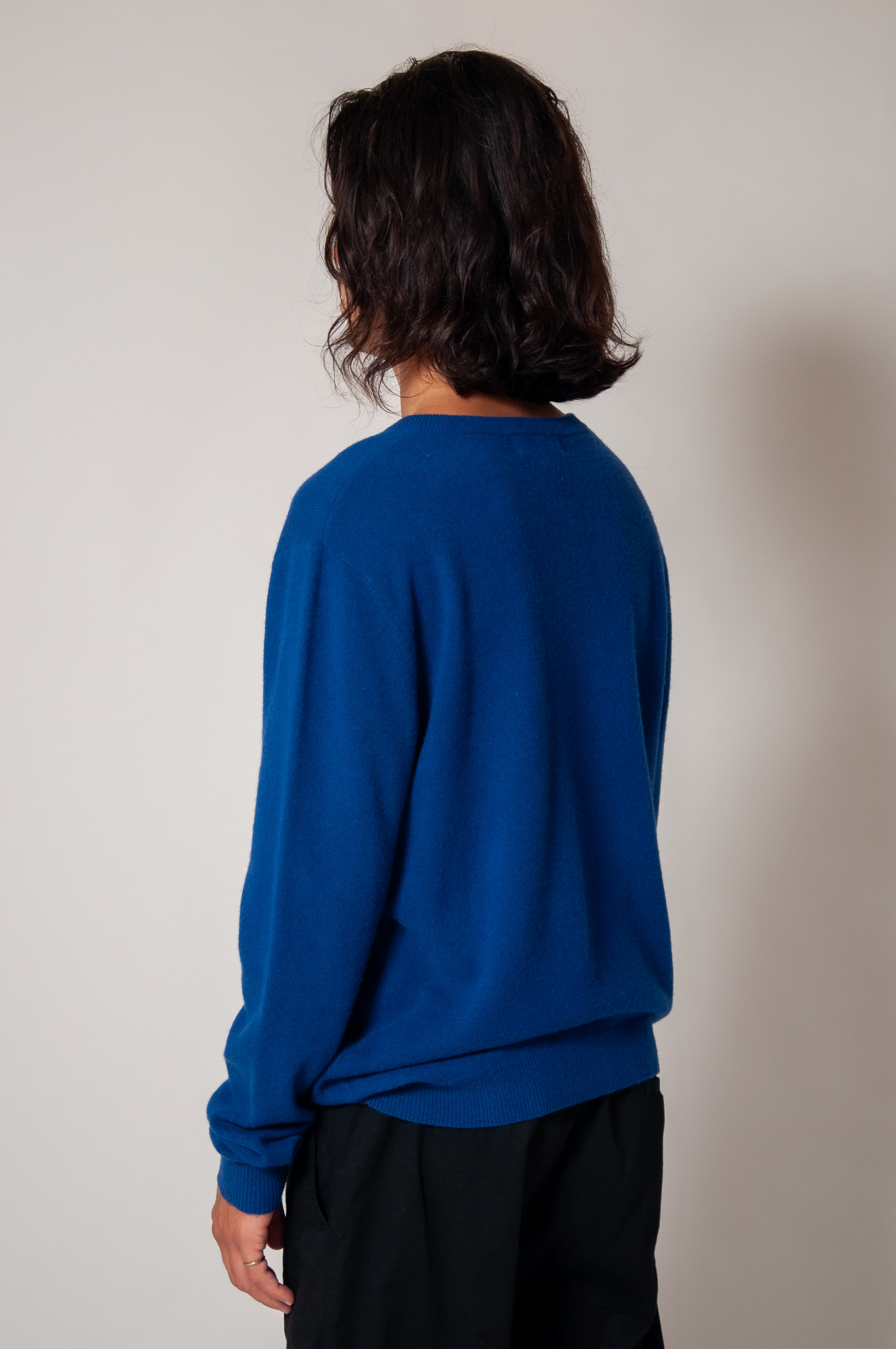 Pull cachemire col V - GEORGE-bleu marine