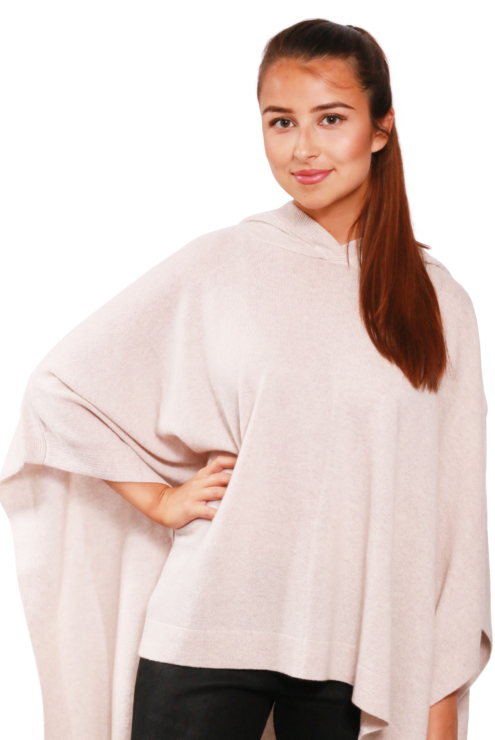 Poncho capuche cachemire beige bande lurex DIEGO GARCIA-beige