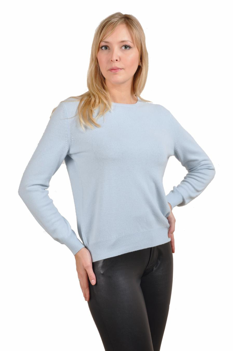 Woman crew neck cashmere sweater EVA skyblue