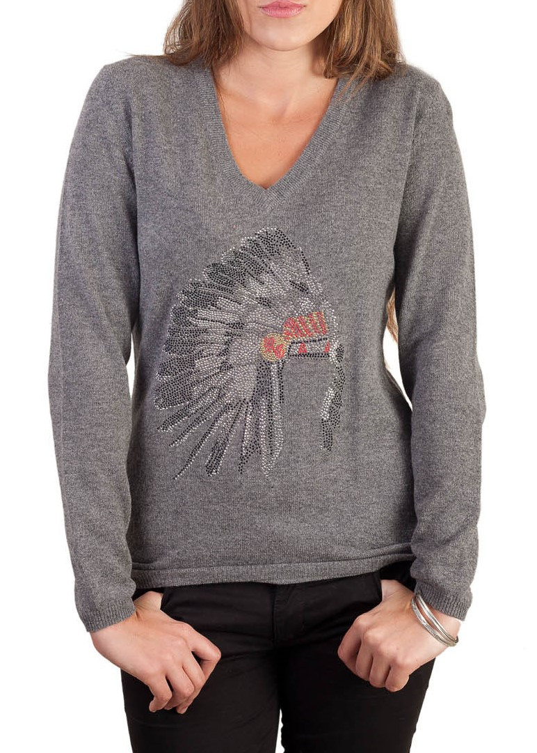 Pull cachemire femme CINDY Indian gris devant