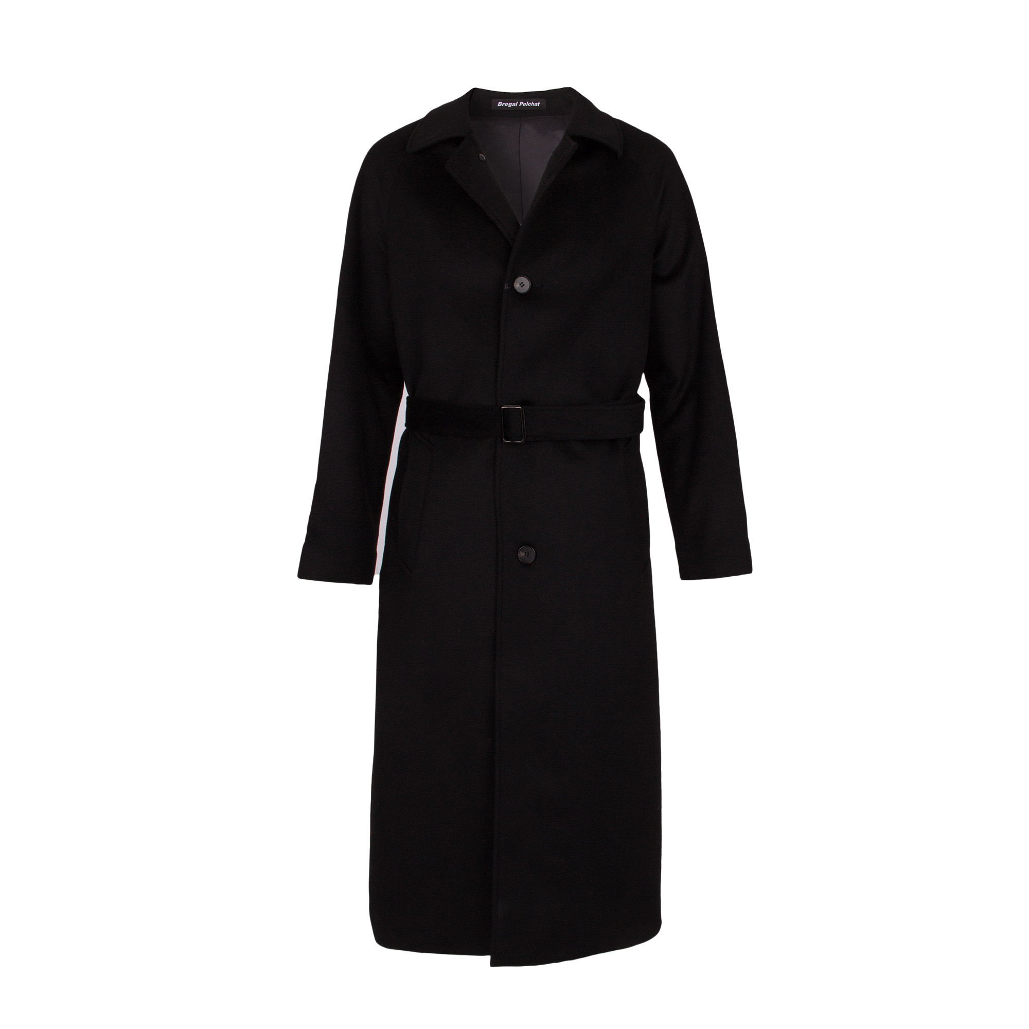 Belted long coat for men in cashmere and wool