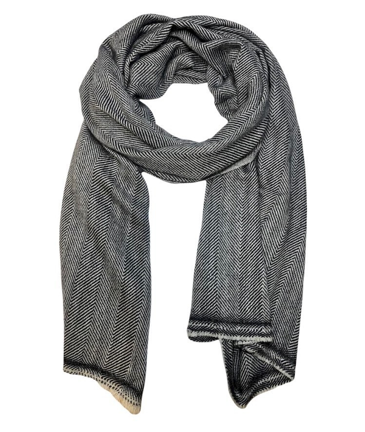 Echarpe pashmina cachemire PISSA à chevrons bleu marine