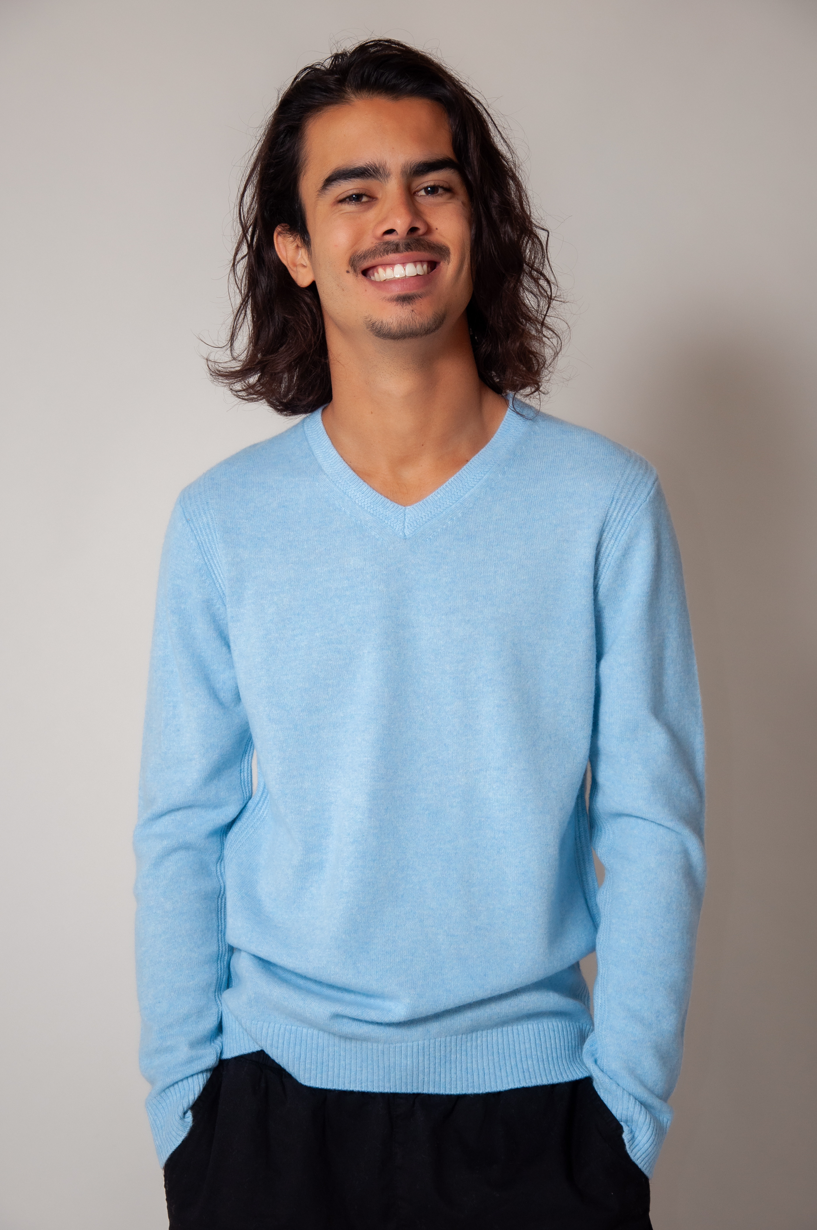 Pull en cachemire JULES bleu chiné RUE DU CACHEMIRE