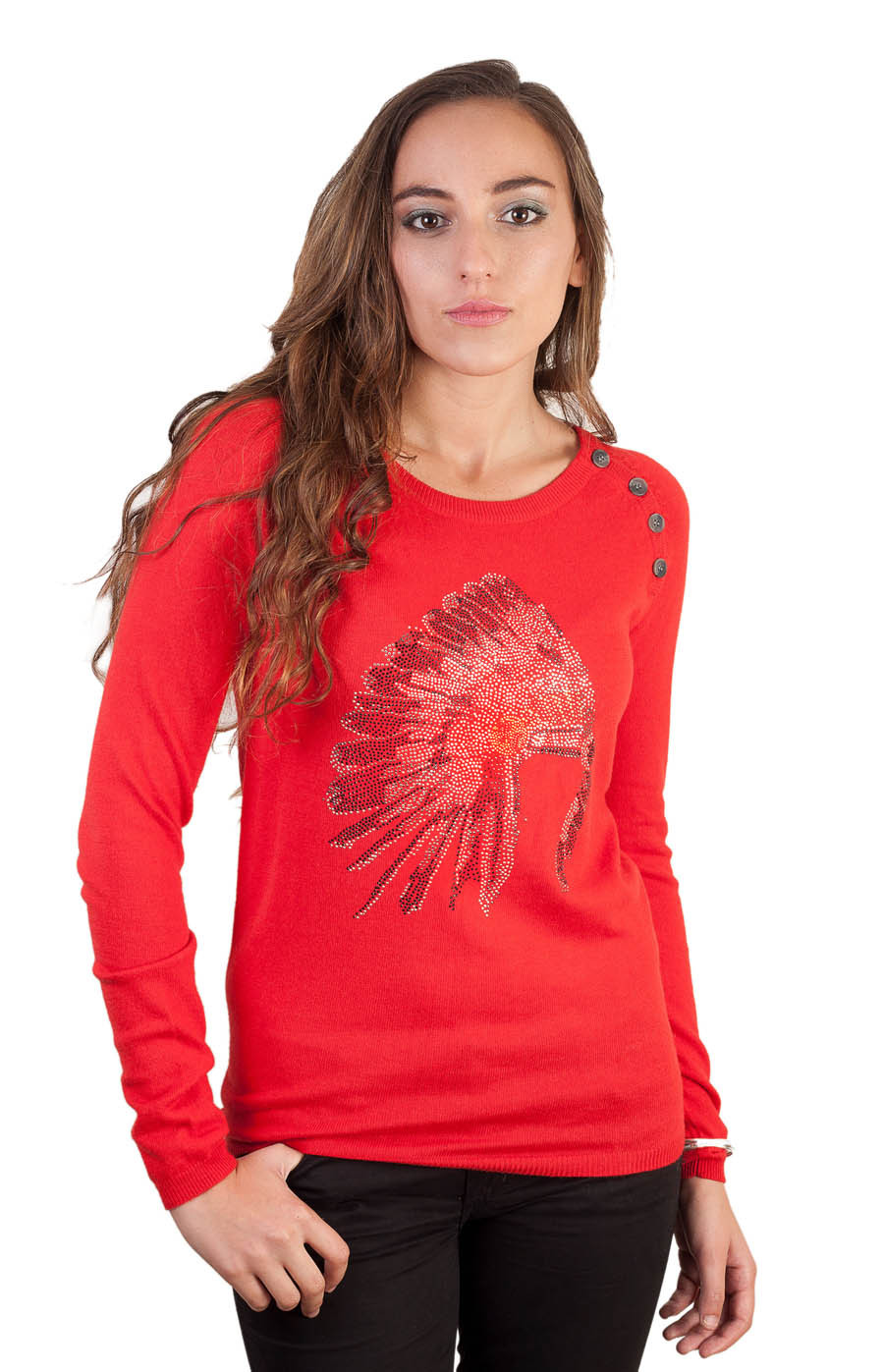 Pull cachemire femme KATE rouge devant