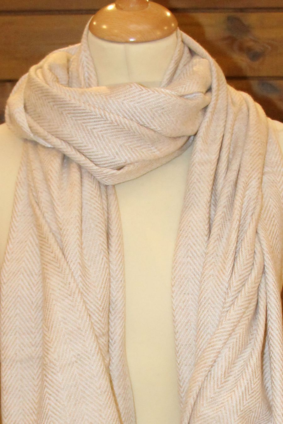 Echarpe pashmina cachemire PIKA à chevrons beige