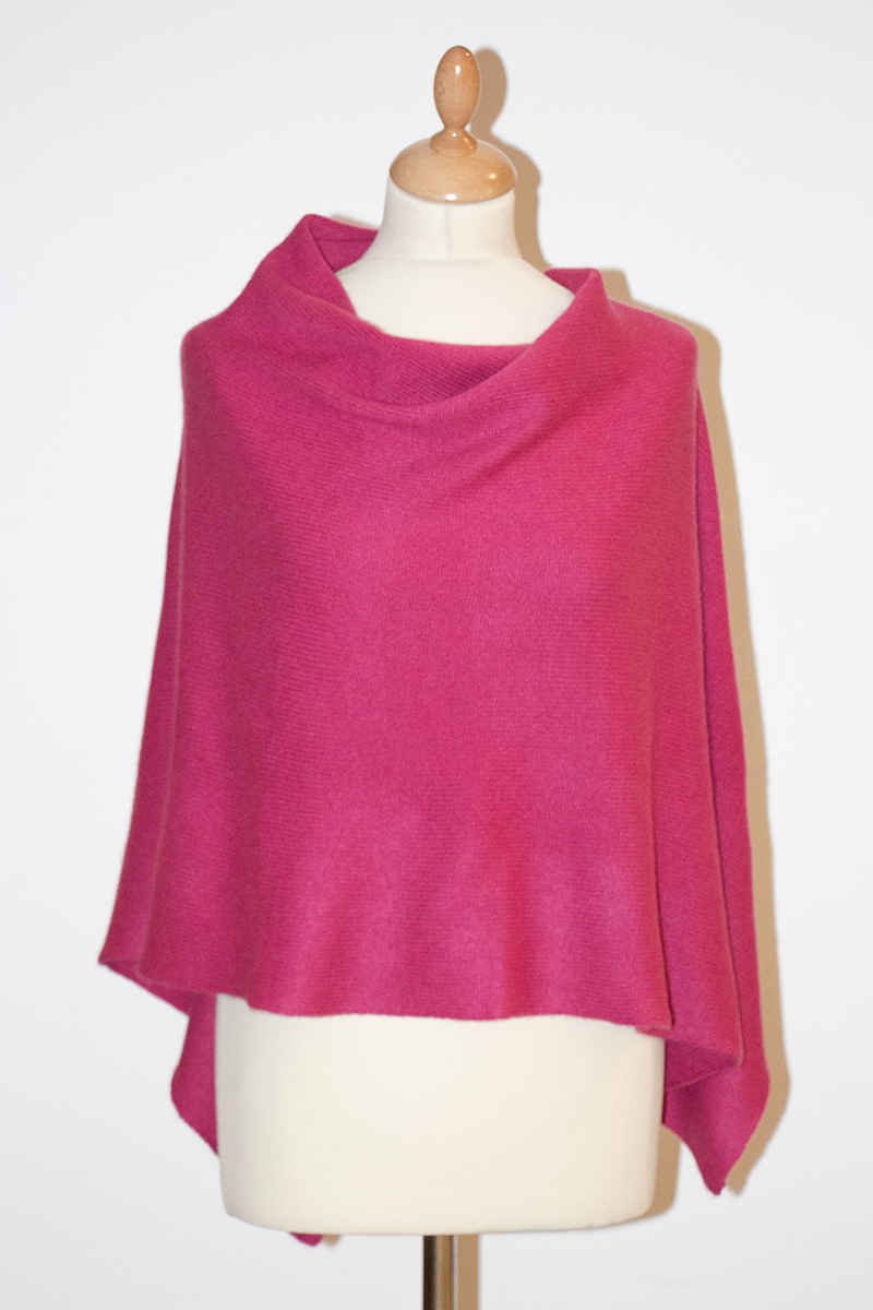 Poncho 4 fils cachemire VIVIANE Rose fuchsia